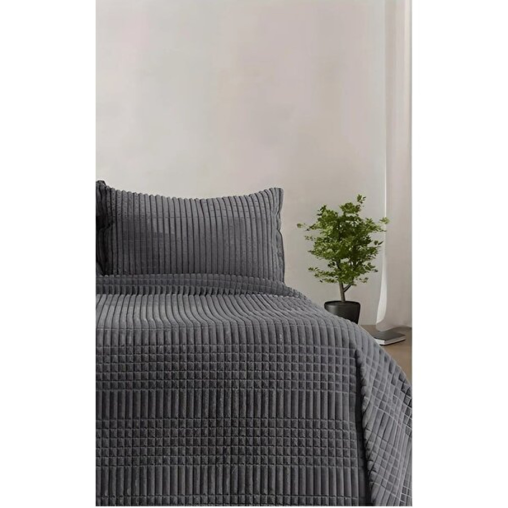 Merinos Modern Line Battaniye Set - 150 x 220 cm - Koyu Gri Battaniye Fiyatı