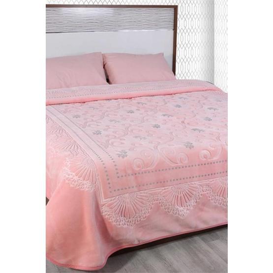 Merinos Pırıltı Çift Kişilik Embos Pudra Vizon Battaniye