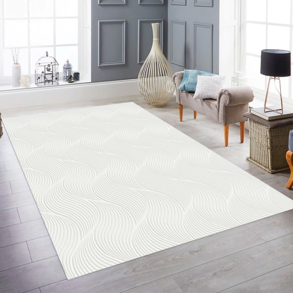 Meri̇nos Rölyef Orla Krem Modern Kaymaz Halı - 80 x 150 cm Salon Halısı Fiyatı