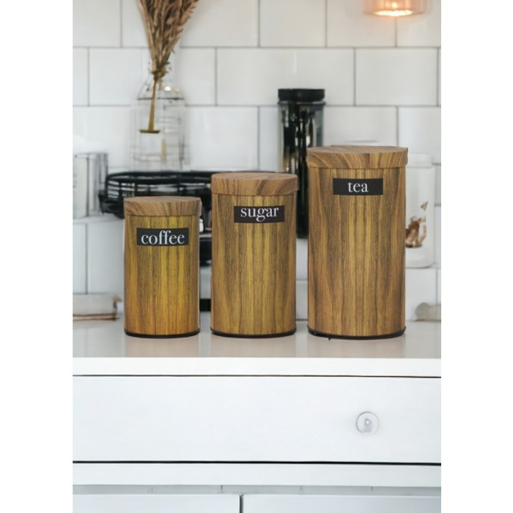 Merisa Home Bambu Kapak Görünümlü Bambu Desenli 3'lü Çay Şeker Kahve Saklama Kabı/kavanozu MRS-3037BA Saklama Kapları Fiyatı