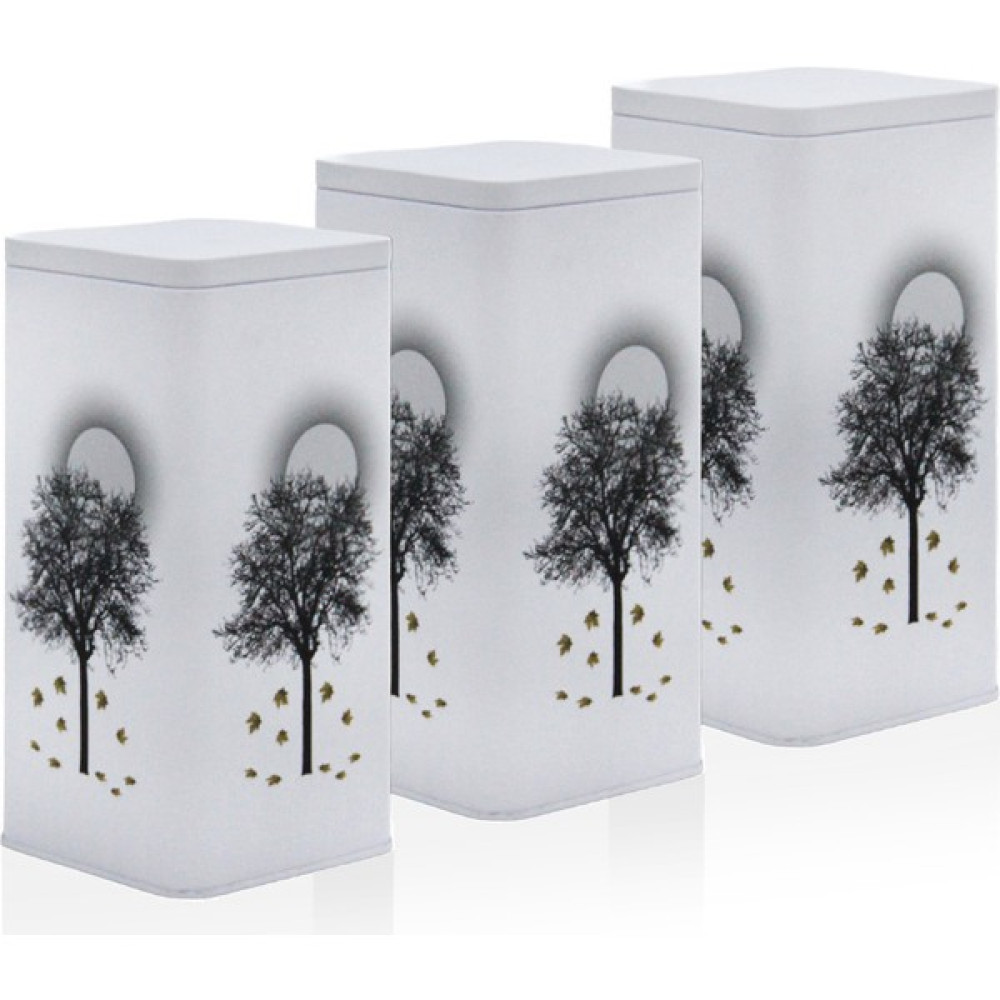 Merisa Home Metal Sonbahar Desen Kabartmalı Çay Şeker Kahve Saklama Kabı 3lü Set DD-2970-B Saklama Kapları Fiyatı