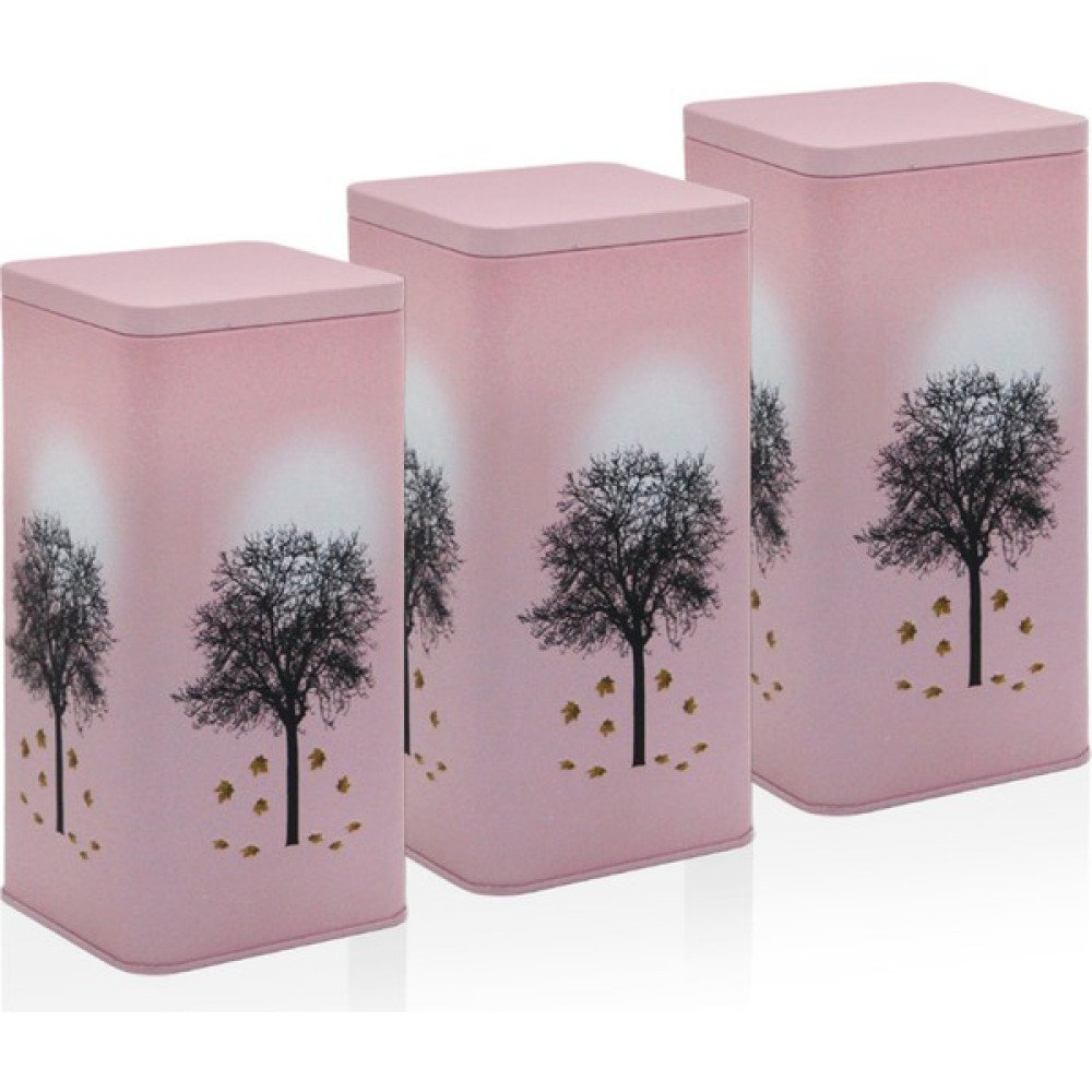 Merisa Home Metal Sonbahar Desen Kabartmalı Çay Şeker Kahve Saklama Kabı 3lü Set DD-2970-P Saklama Kapları Fiyatı