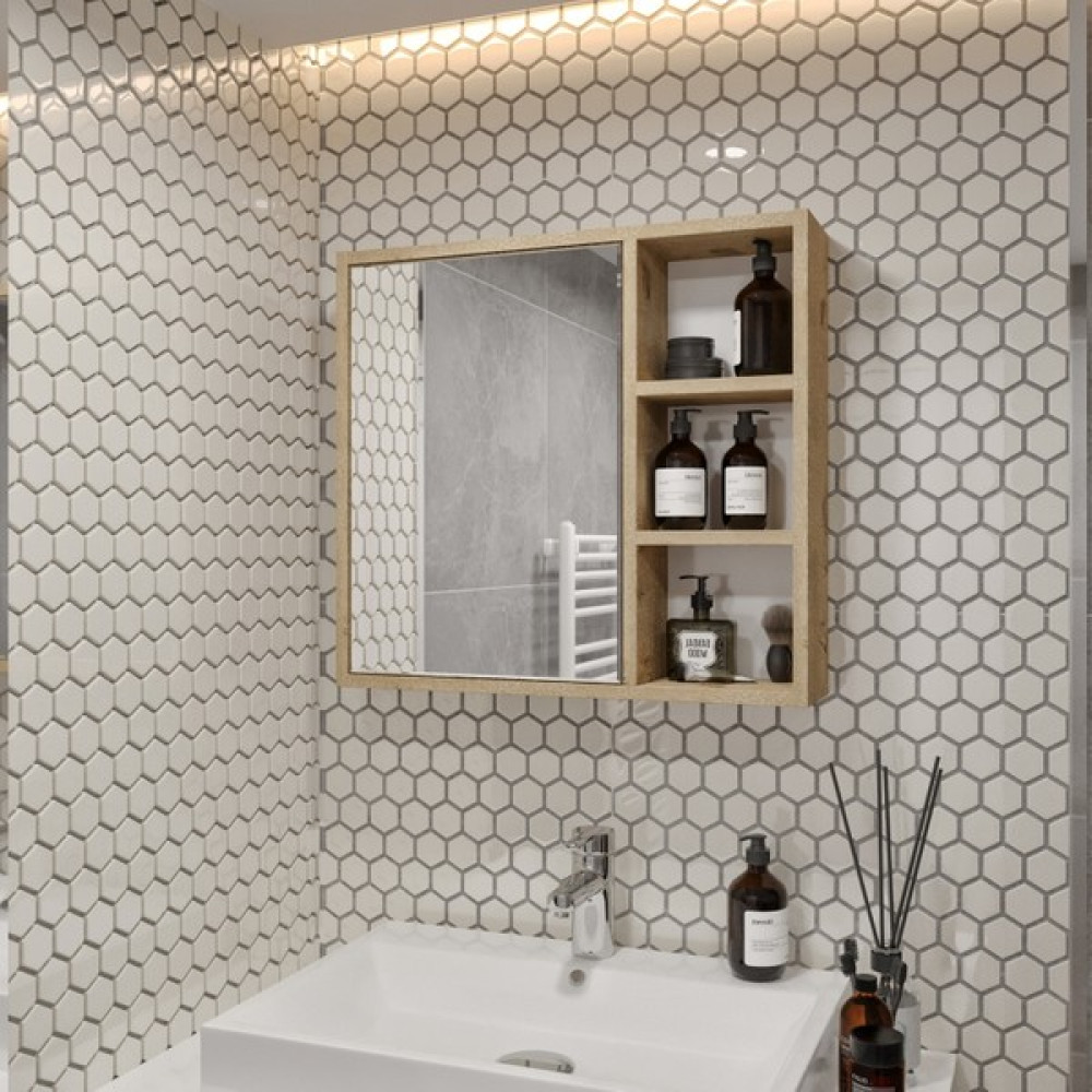 Merlin Mobilya Mikro Banyo Tuvalet Aynalı Dolap Lefkas Meşe 65' Banyo Dolabı / Mobilyası Fiyatı