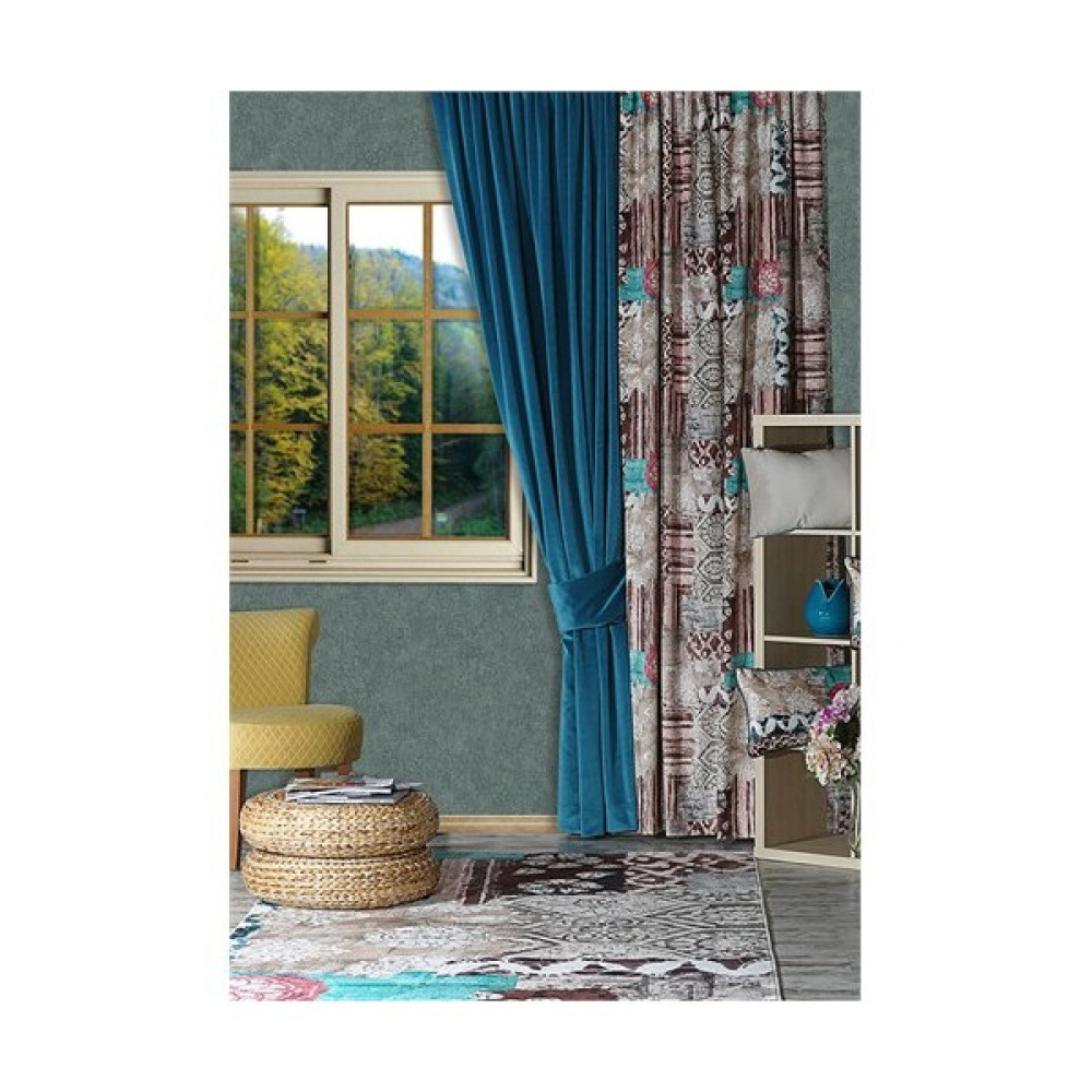 Merlina Home Modern Desen Kadife Halı - Krem Rengi - Yeşil - 235 x 160 cm Salon Halısı Fiyatı