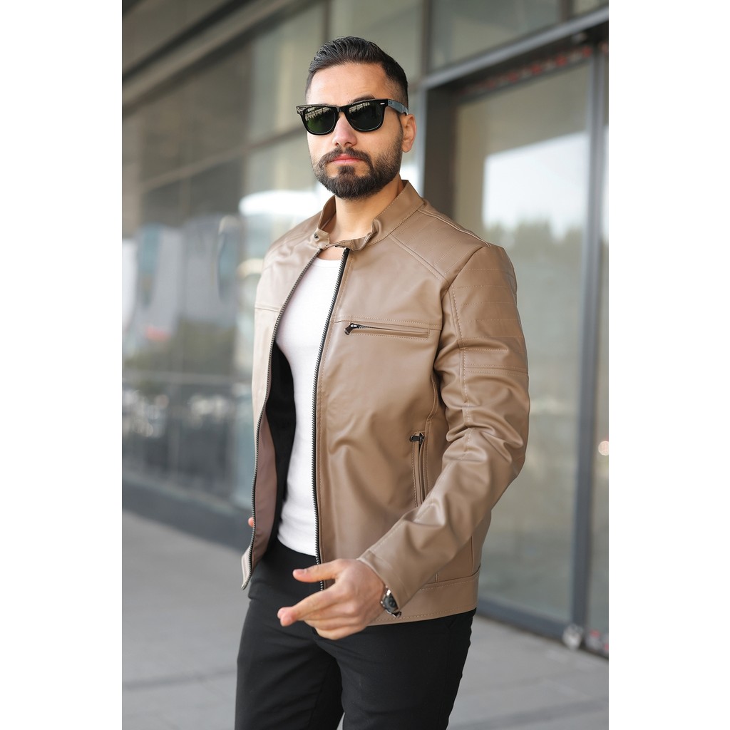 Mero Life Erkek Krem Dar Kesim Yeni Sezon Deri Ceket Mont Erkek Mont Fiyatı
