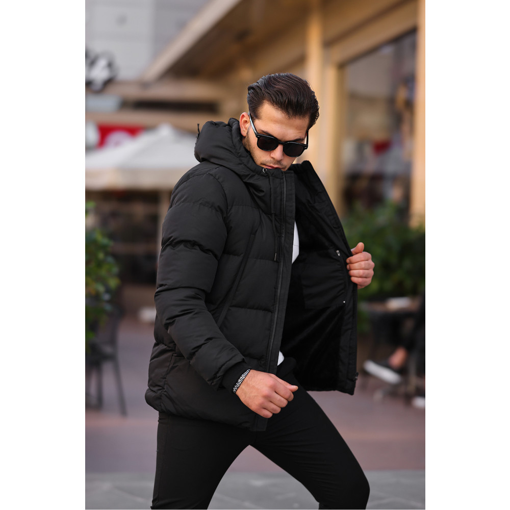 Mero Life Erkek Siyah Dar Kesim Içi Kürklü Kapüşonlu Dik Yaka Uzun Şişme Mont & Kaban XXL Beden Bayan Mont Fiyatı