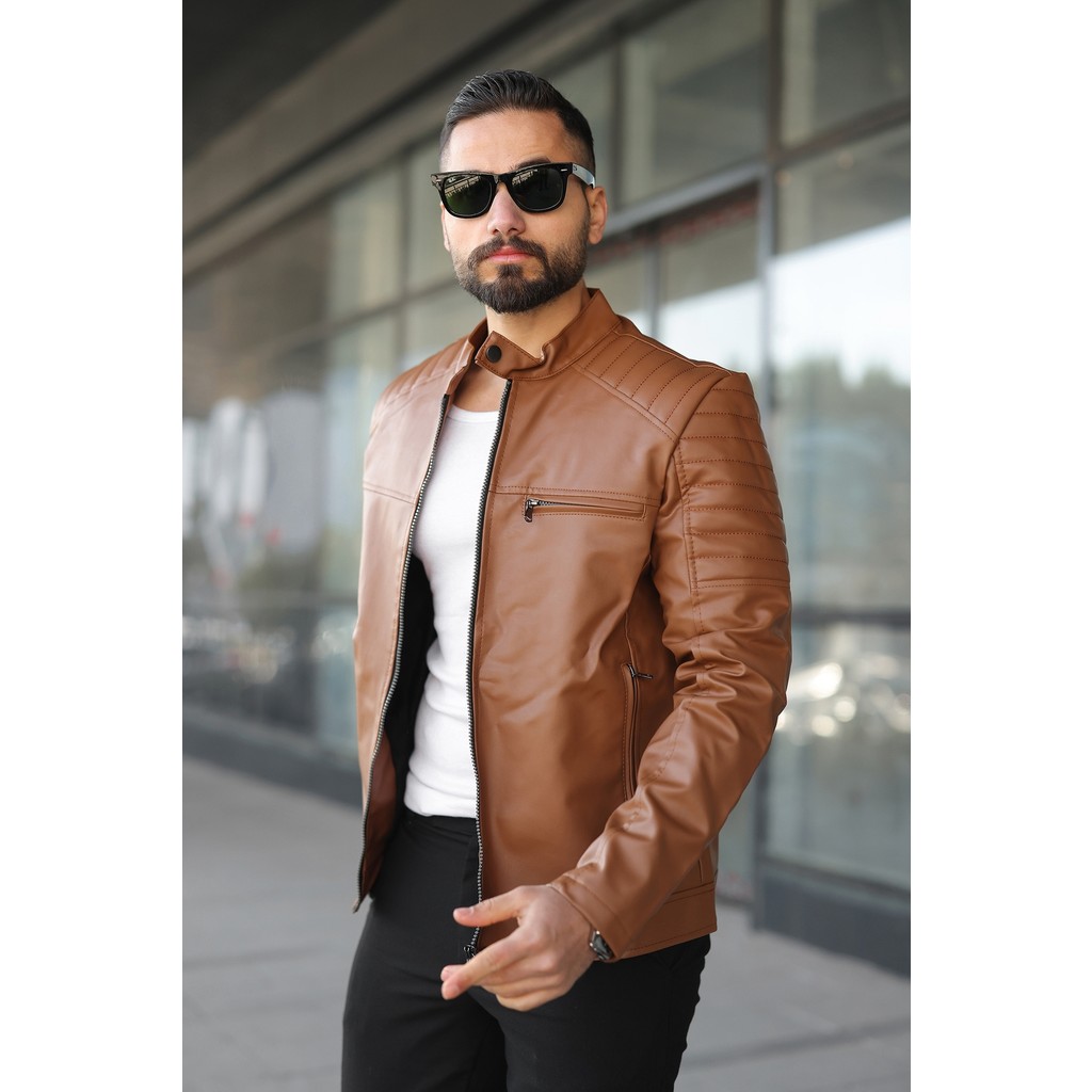 Mero Life Erkek Taba Dar Kesim Yeni Sezon Deri Ceket Mont Erkek Mont Fiyatı