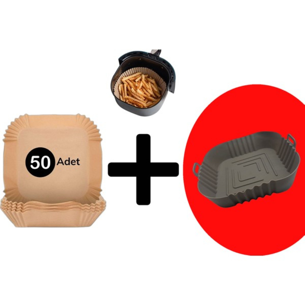 Mero Shop Tüm Fritöz Modelleriyle Uyumlu Aırfryer Pişirme Kağıdı-50 Adet + Silikon Pişirme Matı Kare Model Pişirme Kağıdı Fiyatı