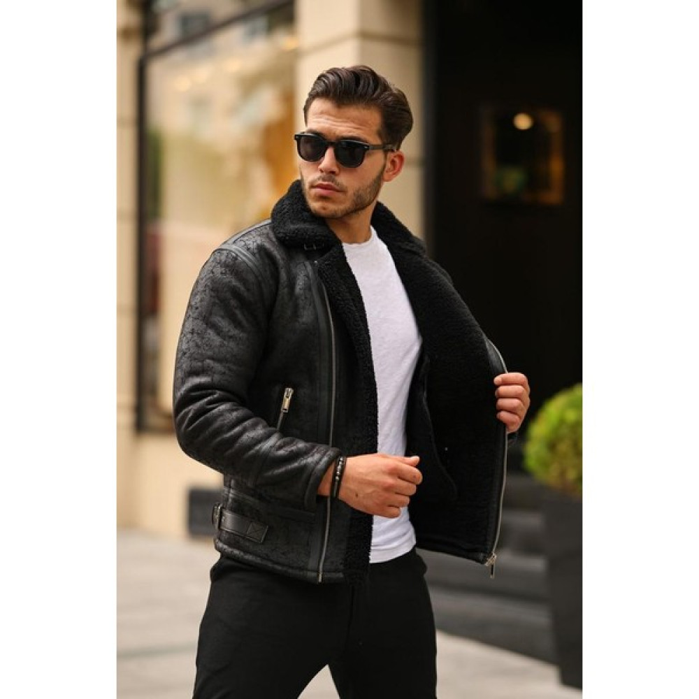 MeroLife Erkek Napa Deri Içi Full Kürklü Yüksek Kalite Slim Fit Mont & Ceket Erkek Mont Fiyatı