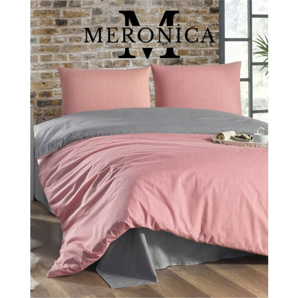 Meronica Home Collection Lastikli Çarşaflı Çift Renk Pamuklu Premium Tek Kişilik Nevresim Takımı - Pudra - Gri - 160 x 240 cm Nevresim Takımı Fiyatı