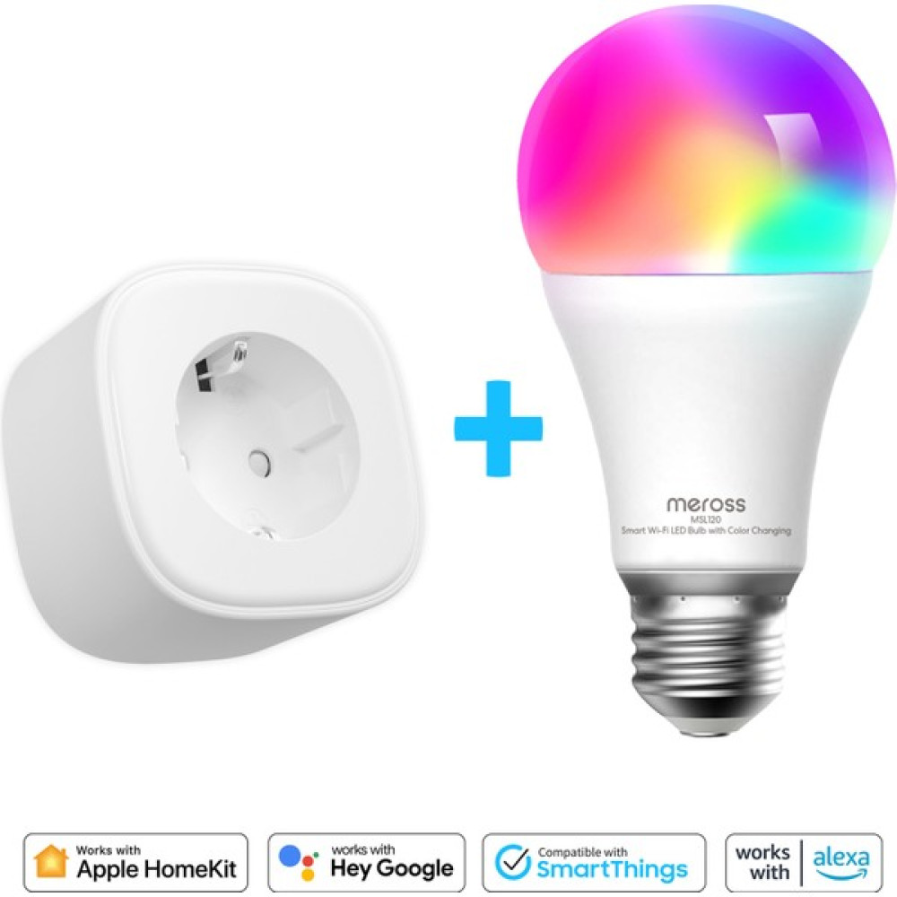 Meross Wi-Fi Uzaktan Kontrollü Akıllı 810 Lümen RGB LED Ampul Ve Akım Korumalı Tekli Priz Seti Led Aydınlatmalar Fiyatı