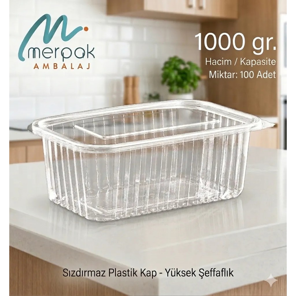 Merpak Ambalaj Plastik Saklama Kabı 1000 gr 100'LÜ Kapaklı Sızdırmaz Kap Şeffaf Kullan At Kase Eşya Saklama / Düzenleme Fiyatı