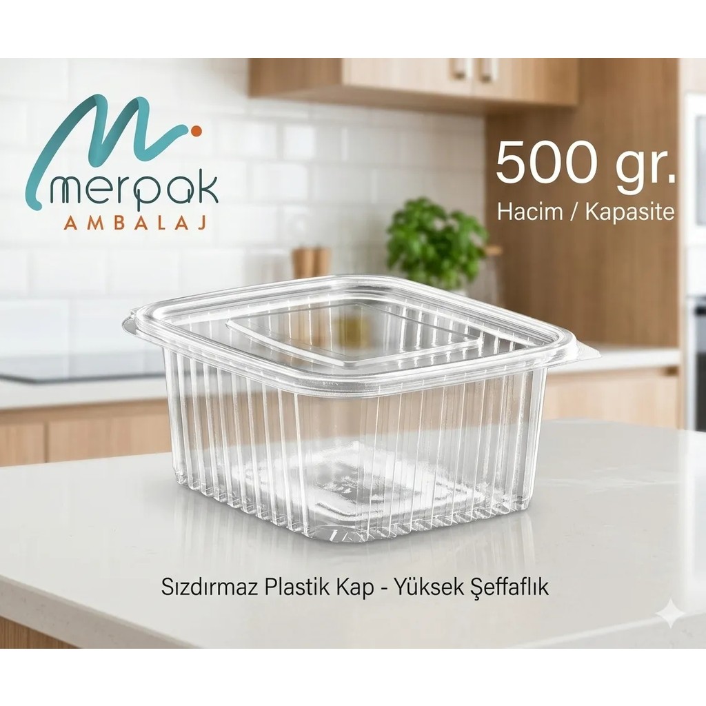 Merpak Ambalaj Plastik Saklama Kabı 500 gr 100'LÜ Kapaklı Sızdırmaz Kap Şeffaf Kullan At Kase Eşya Saklama / Düzenleme Fiyatı