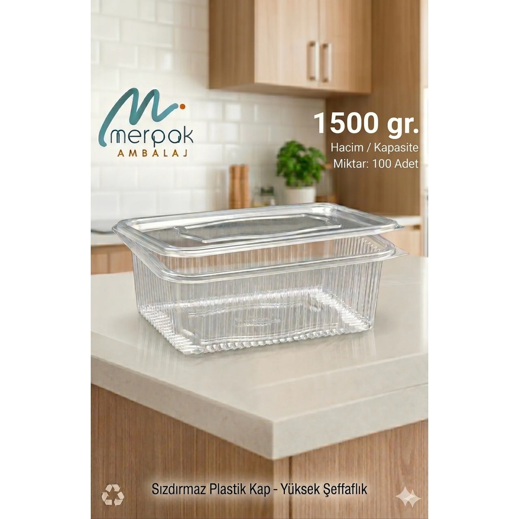Merpak Ambalaj Plastik Sızdırmaz Kap Kapaklı Kase 1500 gr x 100'lü Saklama Kabı Eşya Saklama / Düzenleme Fiyatı