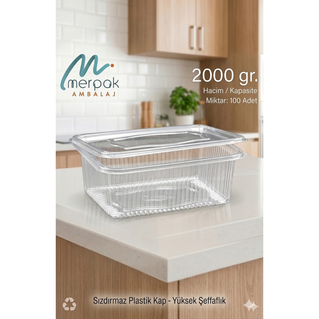 Merpak Ambalaj Plastik Sızdırmaz Kap Kapaklı Kase 2000 gr x 100'lü Saklama Kabı Eşya Saklama / Düzenleme Fiyatı