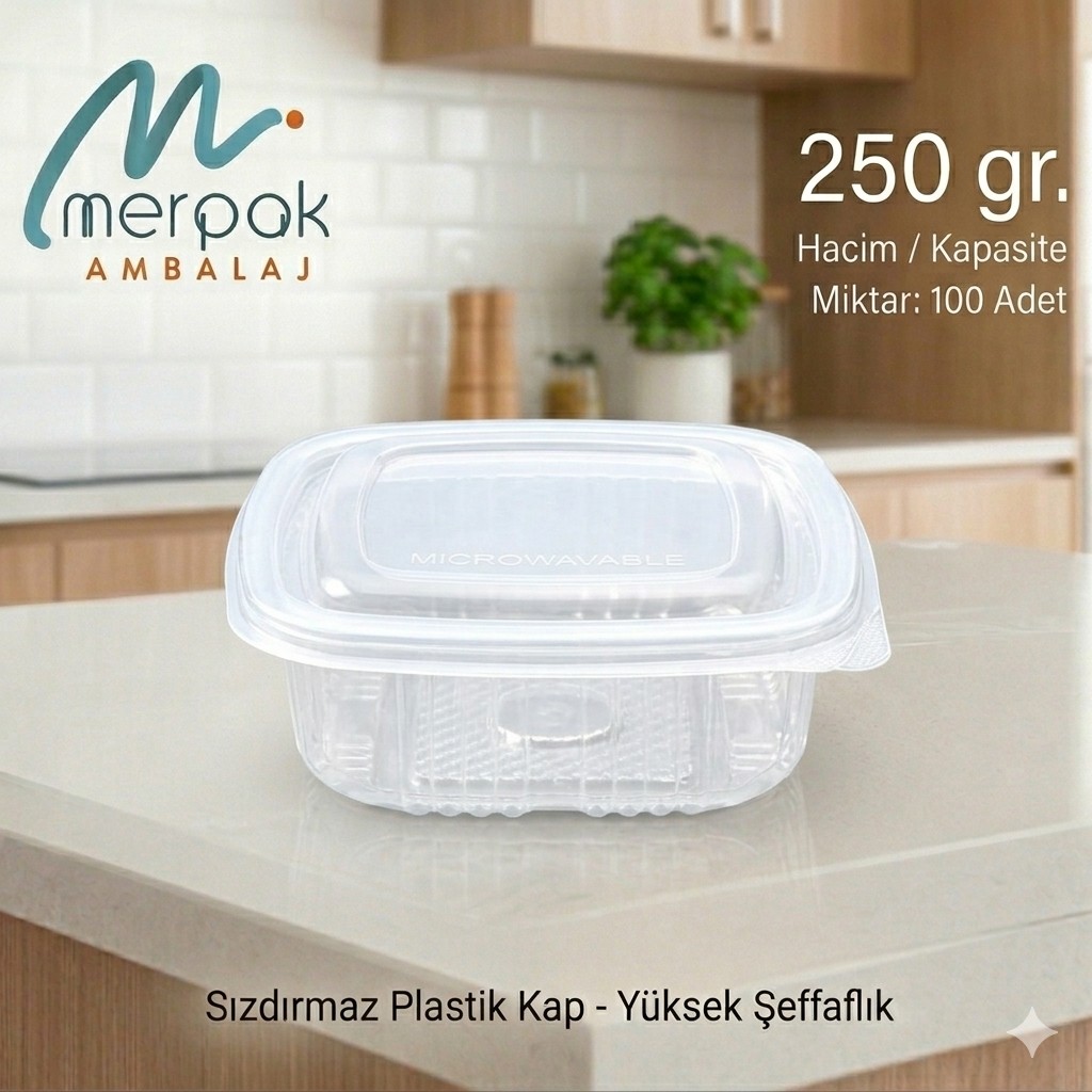 Merpak Ambalaj Plastik Sızdırmaz Kapaklı Kase 250 gr x 100'lü Plastik Saklama Kabı Kullan At Kase Eşya Saklama / Düzenleme Fiyatı