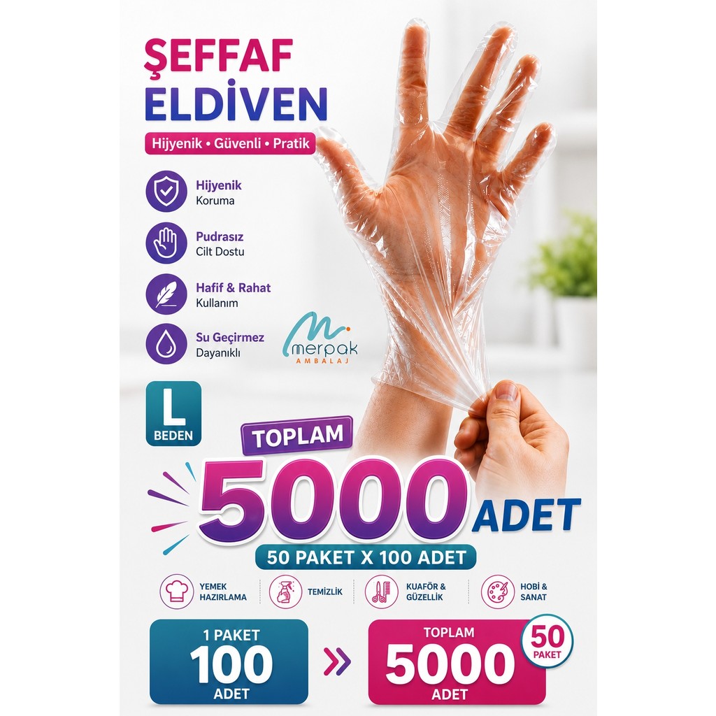 Merpak Ambalaj Şeffaf Eldiven 5000 Adet Hışır Poşet Eldiven Kullan At Eldiven Tek Kullanımlık Eldiven Temizlik Malzemeleri Fiyatı