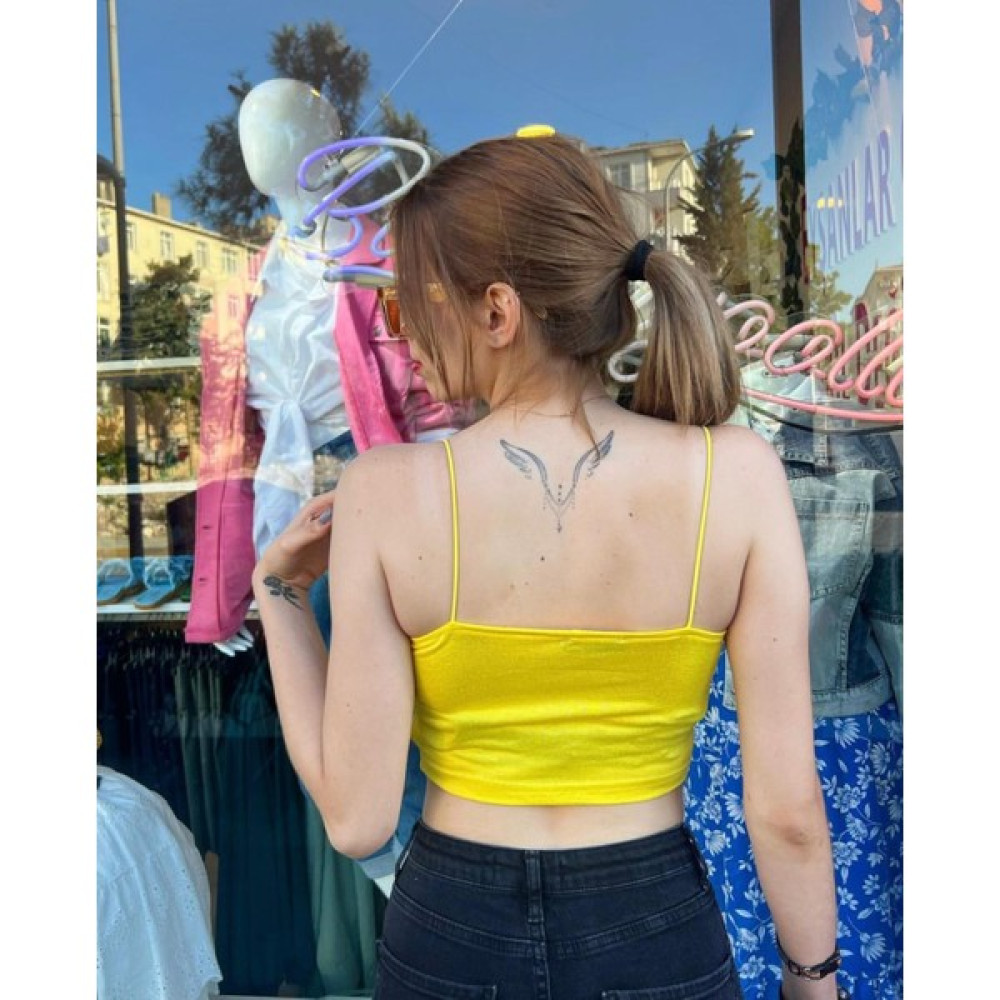Mersi Mersi Sarı Ince Askılı Crop Bluz Fiyatı