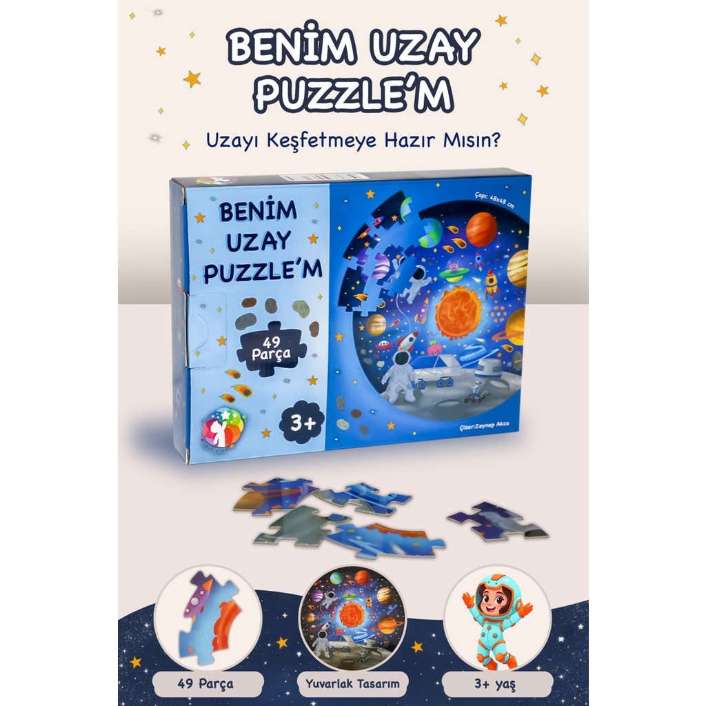 Mert Bebek Uzay Temalı 49 Parça Yuvarlak Çocuk Puzzle 3+ Yaş Eğitici Büyük Boy Puzzle 48 cm Anne Bebek Oyuncak Fiyatı