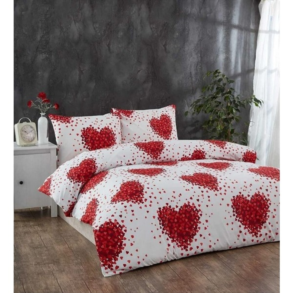 Mert Çift Kişilik Yorgan Kılıfı 2 Adet Yastık Kılıfı - 200 x 220 cm - Kırmızı - Beyaz Nevresim Takımı Fiyatı