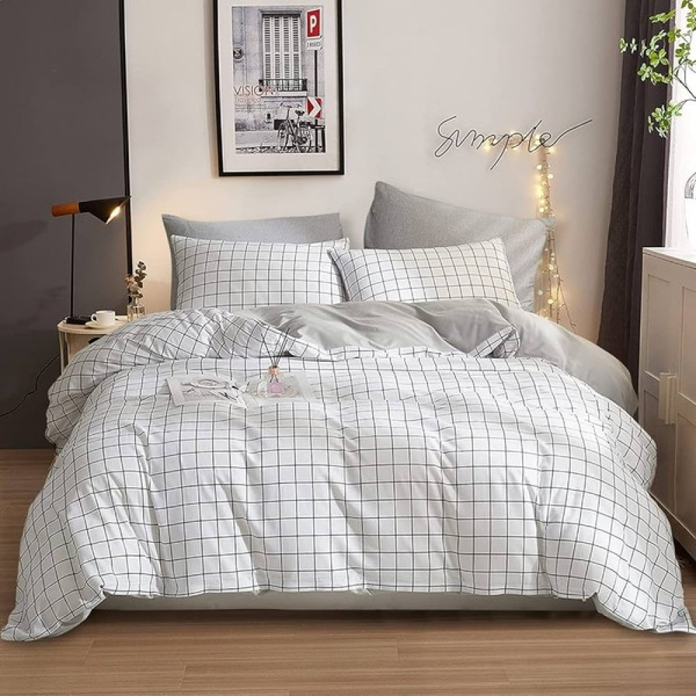 Mert Collection Çarşı Çift Kişilik Ekose Desen Yorgan Kılıfı 2 Adet Yastık Kılıfı - 200 x 220 cm - Beyaz Nevresim Takımı Fiyatı