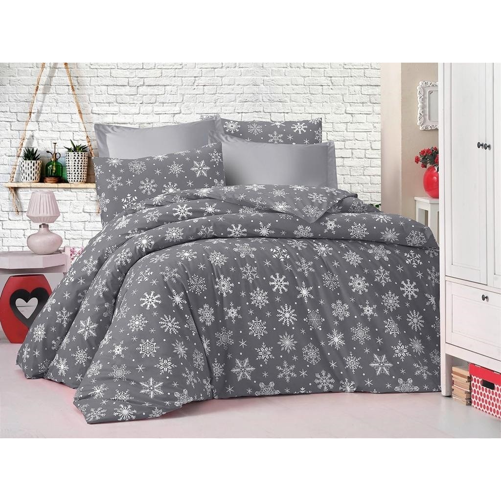 Mert Collection Çarşı Çift Kişilik Gri Kar Desen Yorgan Kılıfı 2 Adet Yastık Kılıfı - Gri - Beyaz - 200 x 220 cm Yastık Kılıfı Fiyatı