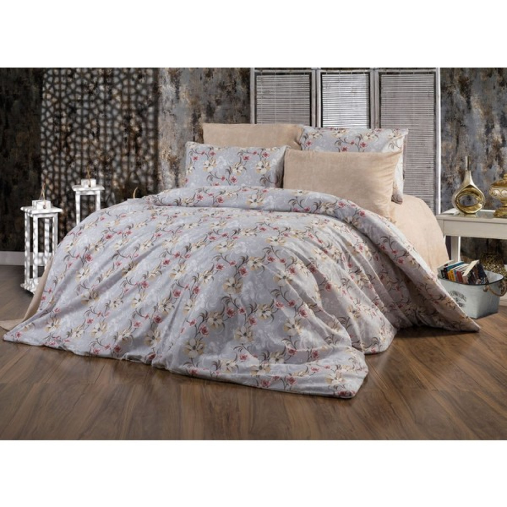 Mert Collection Çarşı Çift Kişilik Yorgan Kılıfı, 2 Adet Yastık Kılıfı (Çarşafsız) - Bej - Gri - 200 x 220 cm Nevresim Takımı Fiyatı
