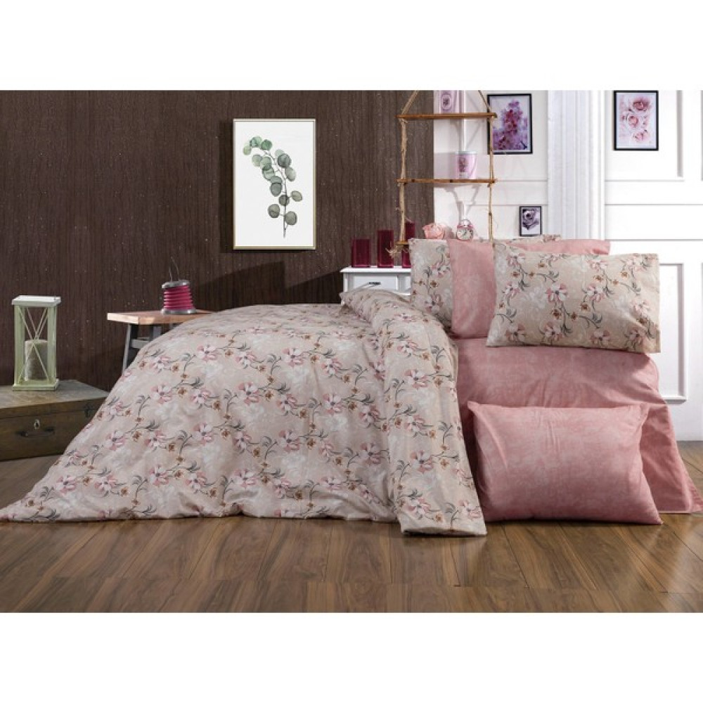 Mert Collection Çarşı Çift Kişilik Yorgan Kılıfı, 2 Adet Yastık Kılıfı (Çarşafsız) - Bej - Gül Kurusu - 200 x 220 cm Nevresim Takımı Fiyatı
