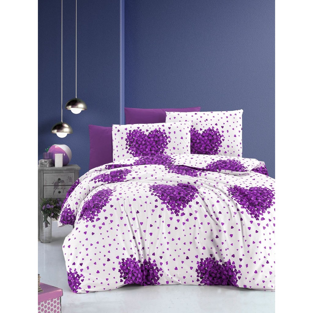 Mert Collection Çarşı Tek Kişilik Mor Kalpli Nevresim Çarşaf Takımı - 160 x 220 cm Nevresim Takımı Fiyatı