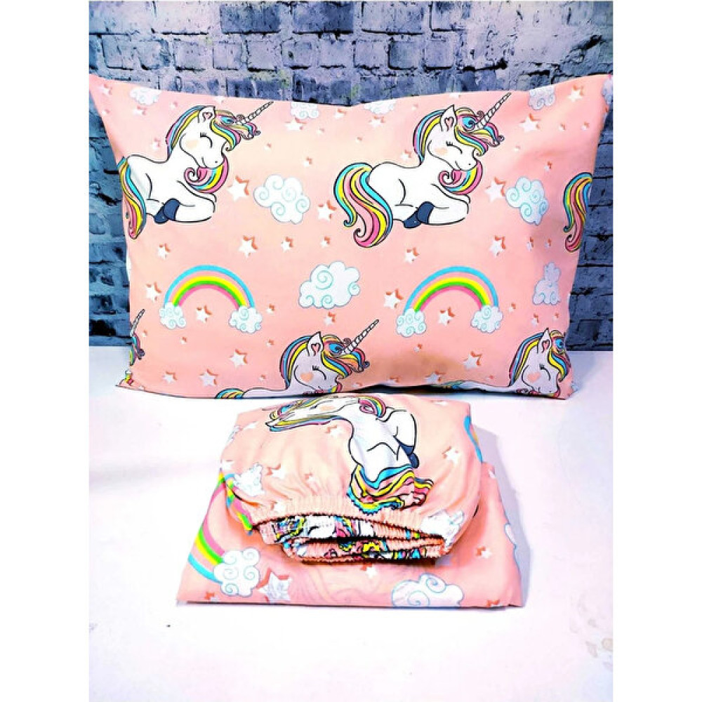 Mert Collection Çarşı Unicorn Pamuklu Kumaş Lastikli Çarşaf Takımı - 100 x 200 cm - Pembe Çarşaf Fiyatı