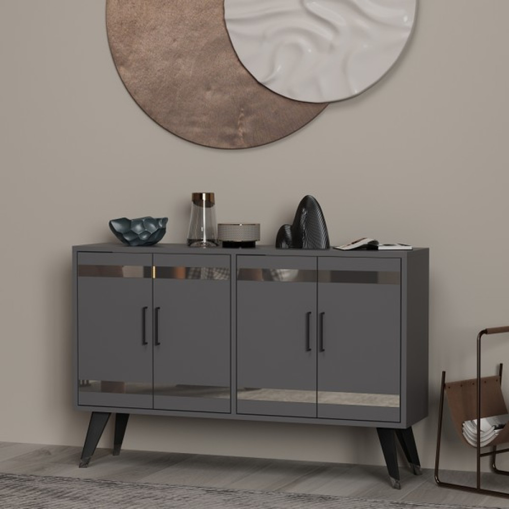 Mert Sert Mobilya Ilda Antrasit Gümüş Pleksi Detaylı Konsol - 120 x 80 cm Konsol Mobilya Fiyatı