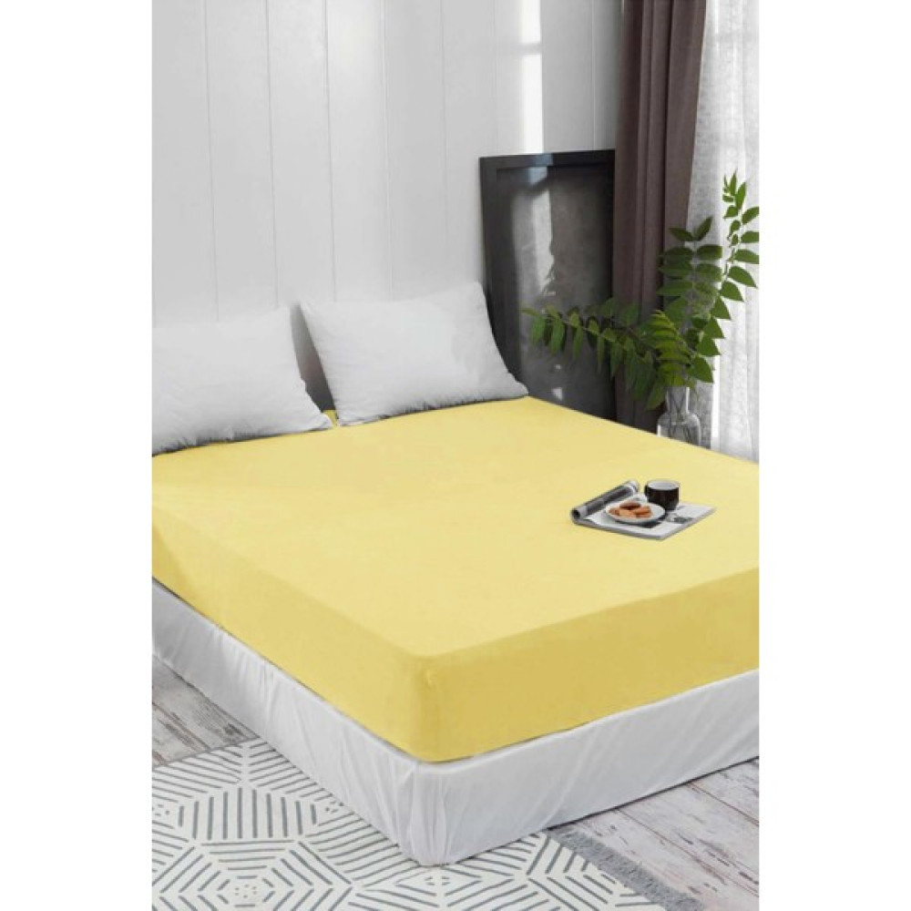 Mertim Çift Kişilik Lastikli Ranforce Dokuma Kumaş Çarşaf - 160 x 200 - Sarı Çarşaf Fiyatı