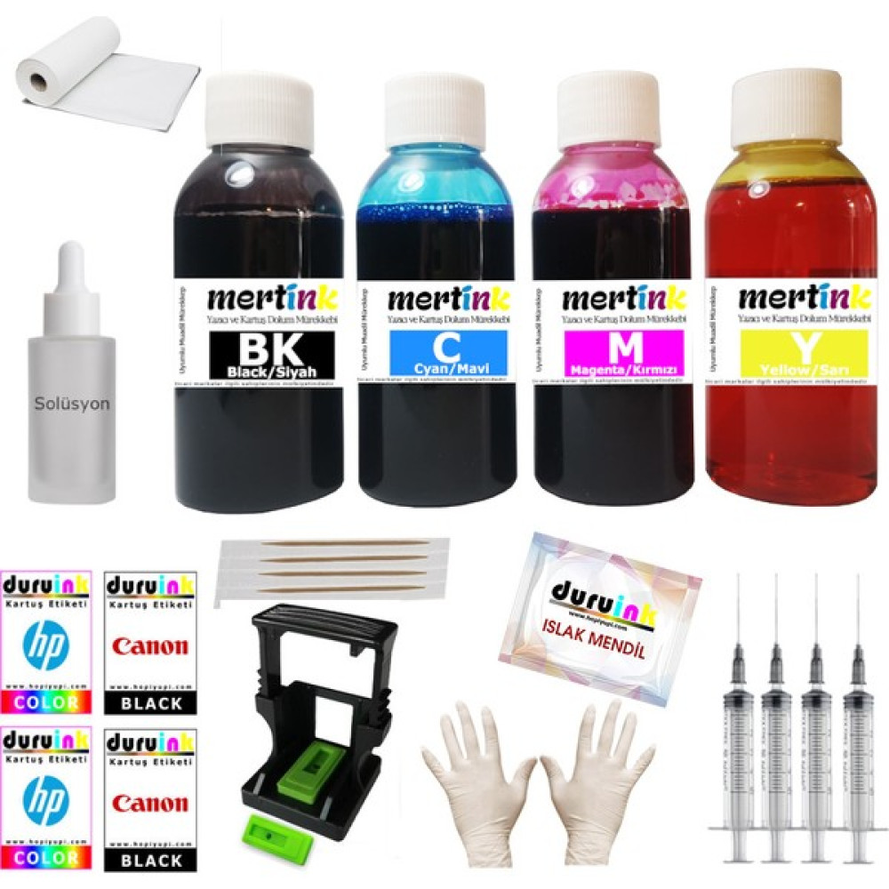 Mertink Hp 2546 2645 (650) Kartuş Dolum Seti 4X100ML 4 Renkli Mürekkep Kartuş Dolum Ürünleri Fiyatı