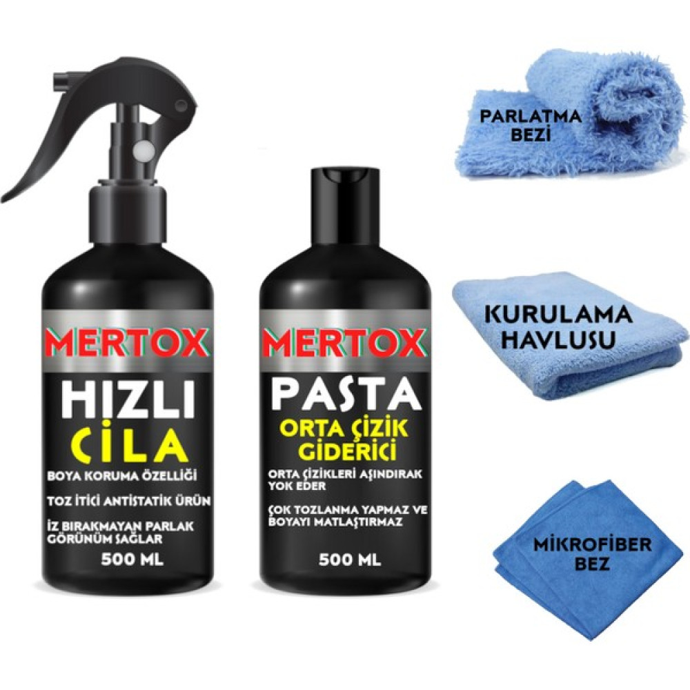 Mertox Oto Araç Araba Orta Pasta Cila Seti 2X500ML - Orta Çizik Giderici Pasta + Hızlı Cila Oto Boyaları Fiyatı