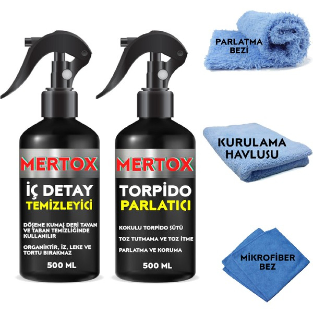 Mertox Oto Araç Araba Temizlik Seti Ürünleri - Iç Detay Temizleme + Torpido Parlatıcı 2X500ML Malzemeleri Oto Genel Temizlik Fiyatı