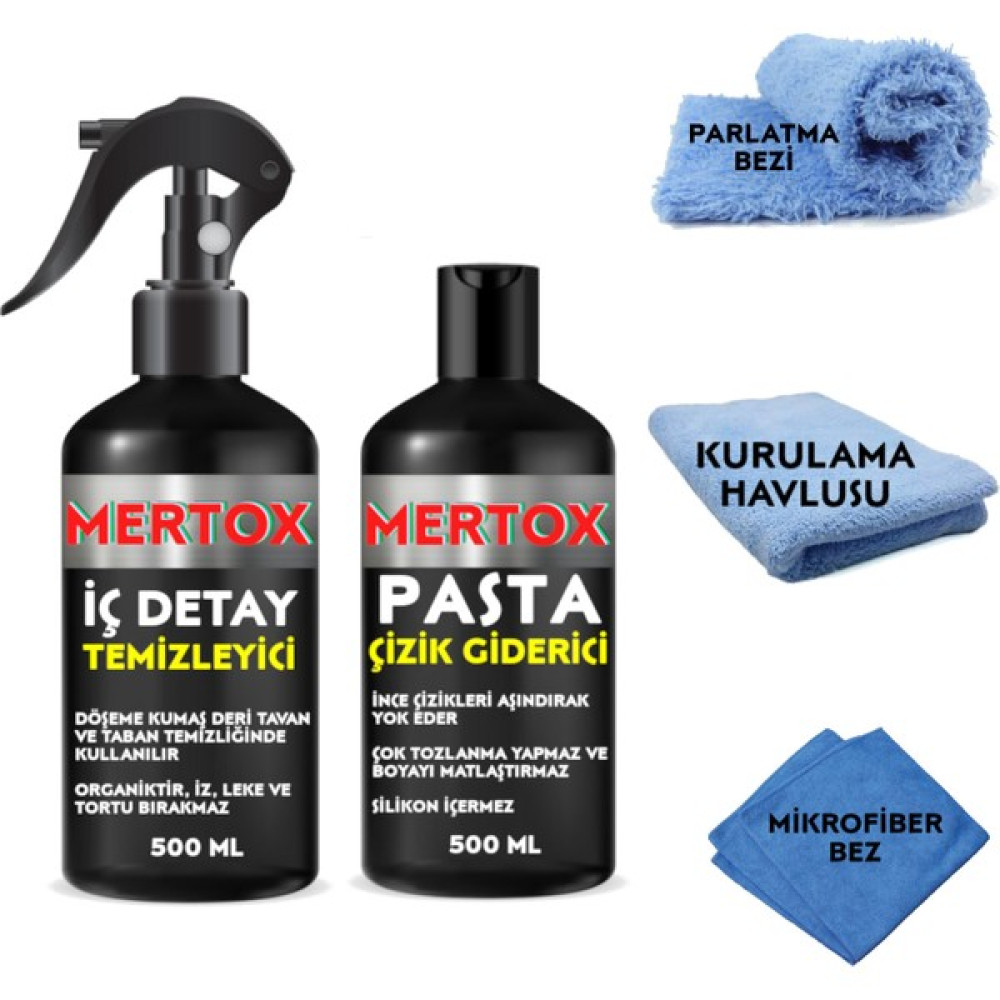 Mertox Oto Temizlik Seti - Iç Detay Temizleme Sprey + Ince Pasta Cila Çizik Giderici 2X500ML Oto Genel Temizlik Fiyatı