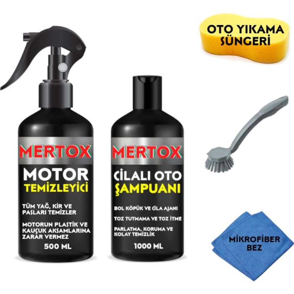 Mertox Otomobil Araç Araba Oto Temizlik Seti - Motor Temizleyici + Oto Şampuanı 2X500ML Oto Boyaları Fiyatı