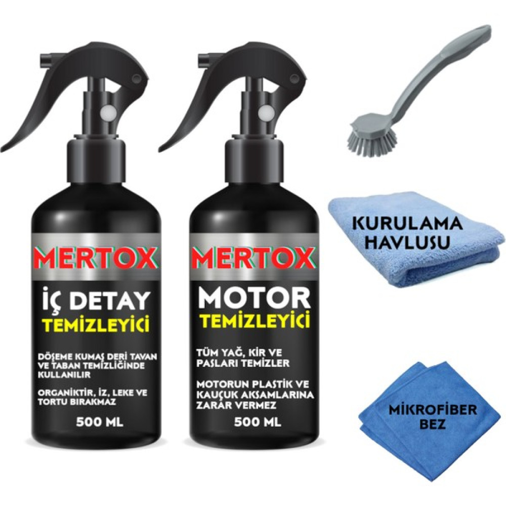Mertox Otomobil Araç Araba Oto Temizlik Seti Ürünleri - Iç Detay + Motor Temizleyici Sprey 2X500ML Malzemeleri Oto Genel Temizlik Fiyatı