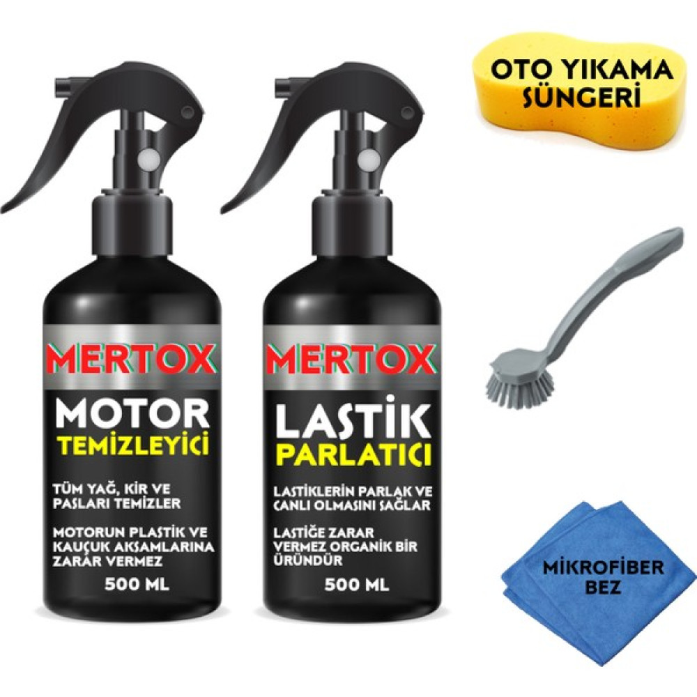 Mertox Otomobil Araç Araba Oto Temizlik Seti Ürünleri - Motor Temizleyici Sprey + Lastik Parlatıcı 2X500ML Malzemeleri Oto Genel Temizlik Fiyatı