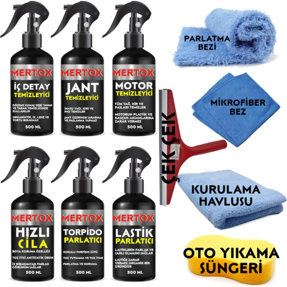 Mertox Otomobil Araç Araba Oto Temizlik ve Bakım Seti Iç Detay+Jant-Motor Temizleyici+Hızlı Cila+Torpido+Lastik Parlatıcı 6X500ML Oto Genel Temizlik Fiyatı
