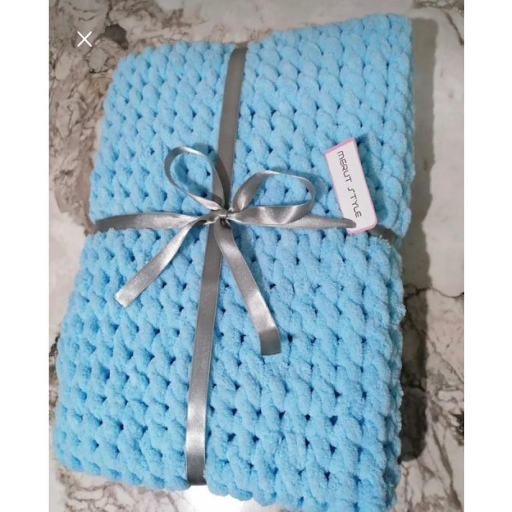 Merut Style El Örgüsü Pufy Açık Mavi Burgu Desen Bebek Battaniyesi Bebek Battaniyesi Fiyatı