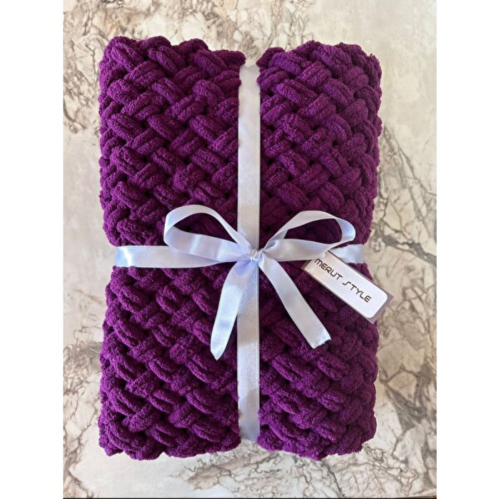 Merut Style El Örgüsü Pufy Mor Hasır Desenli Bebek Battaniyesi - 90x90 cm Bebek Battaniyesi Fiyatı