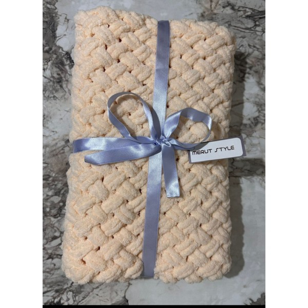 Merut Style El Örgüsü Pufy Vanilya Hasır Desenli Bebek Battaniyesi - 85 x 90 cm Bebek Battaniyesi Fiyatı
