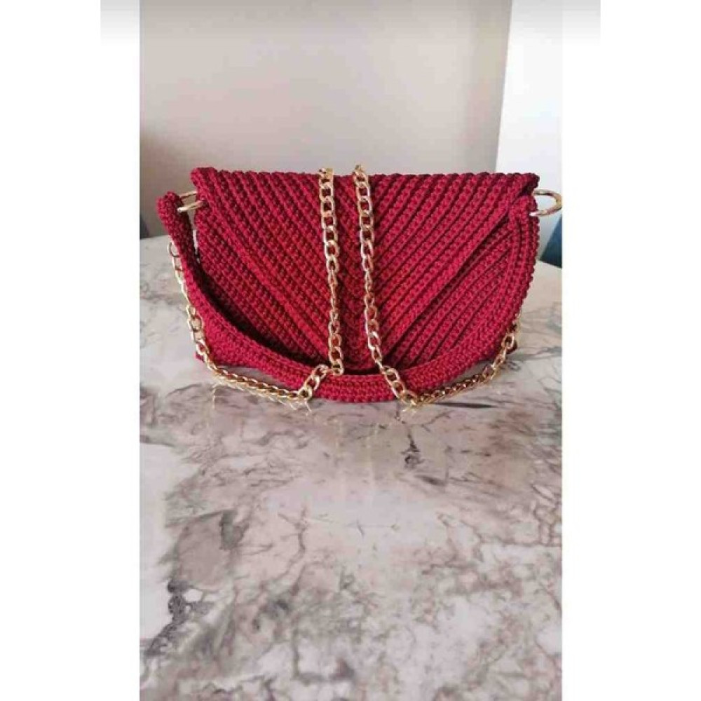 Merut Style El Yapımı Bordo Makrome Ip Zincir Askılı Astarlı El Çantası Bayan Çanta ve Cüzdan Fiyatı