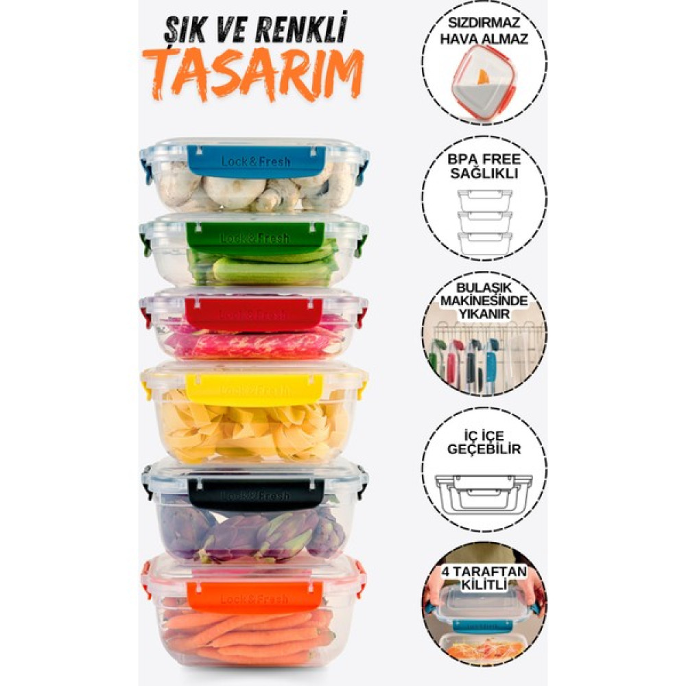 Merva 6’lı Saklama Kabı %100 Hava Geçirmez Kilitli Bulaşık Makinesinde Yıkanır Sızdırmaz 975 ML&1400 ml Saklama Kapları Fiyatı