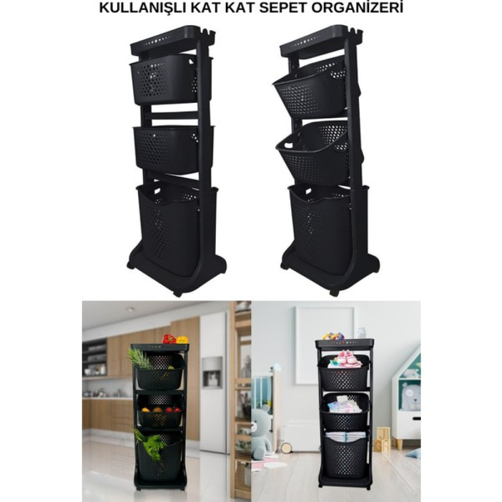 Merva Kat Kat Sepet Organizeri, Tekerlekli Taşınabilir Organizer, Düzenleyici - Antrasit Duvar Rafı Fiyatı