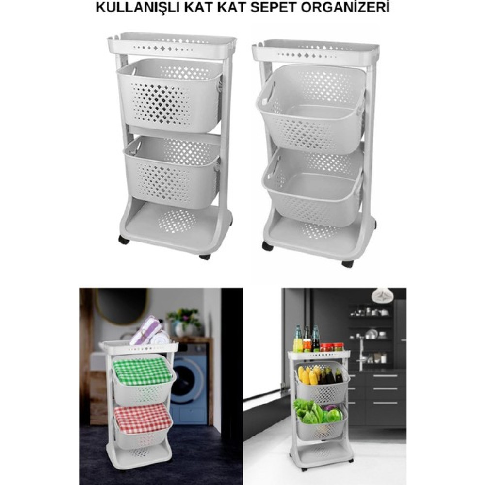 Merva Kat Kat Sepet Tekerlekli Taşınabilir Organizer Düzenleyici - Beyaz Duvar Rafı Fiyatı