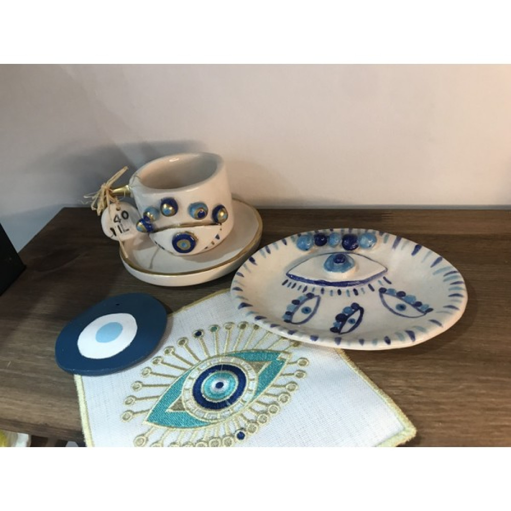 Merve Tasarım Ceramic Nazar Boncuklu Set Fincan - Beyaz Fincan / Bardak / Kahve Takımı Fiyatı