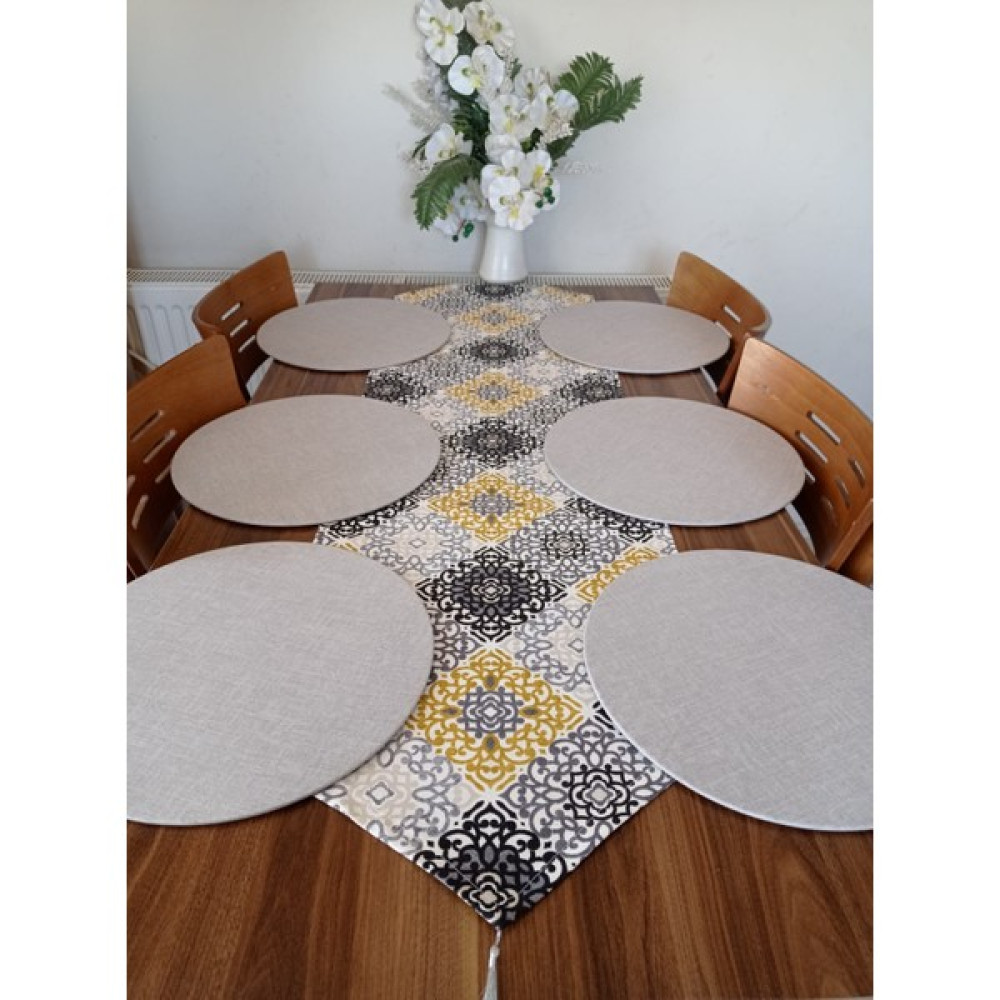 Meryemce Amerikan Servis, Gri Dantel Desen Runner ve 6 Adet Supla - 40 x 140 cm Amerikan Servis Fiyatı