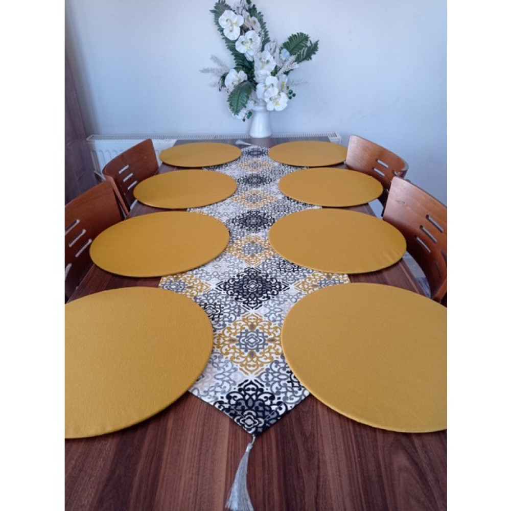 Meryemce Amerikan Servis, Gri Dantel Desen Runner ve 8 Adet Supla - 40 x 140 cm Amerikan Servis Fiyatı